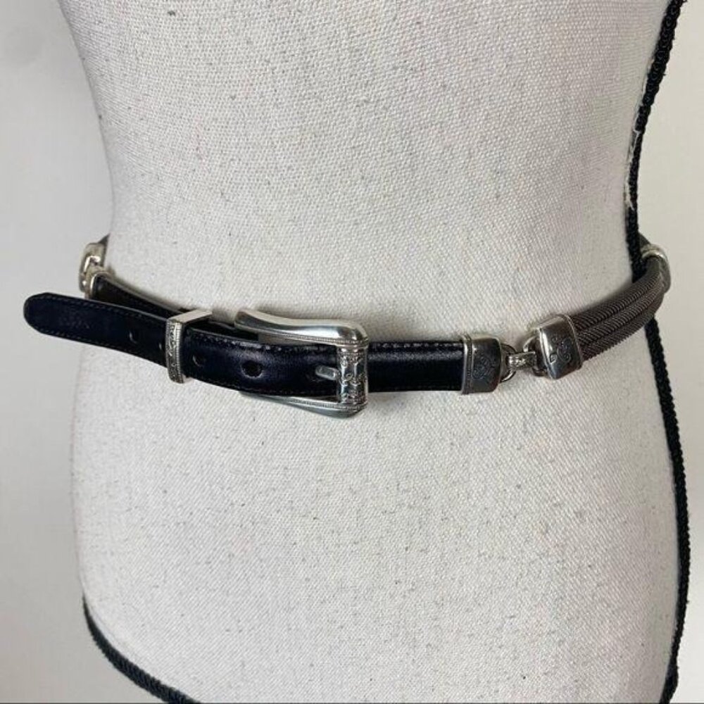 Brighton Black Leather & Silver chain 3/4" Belt Medium